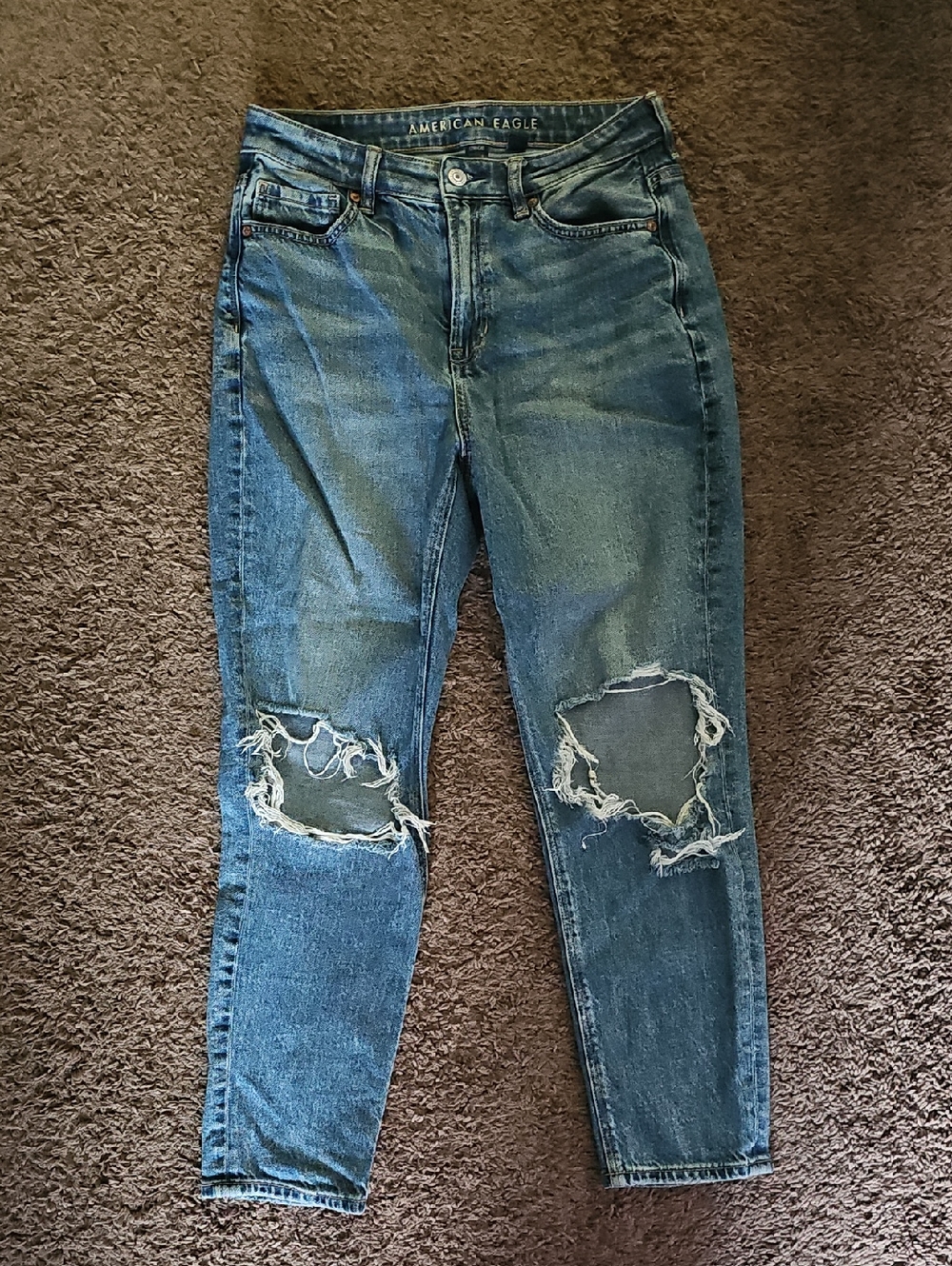 American Eagle Outfitters Distressed High-Rise Strigid Jeans - Medium Blue